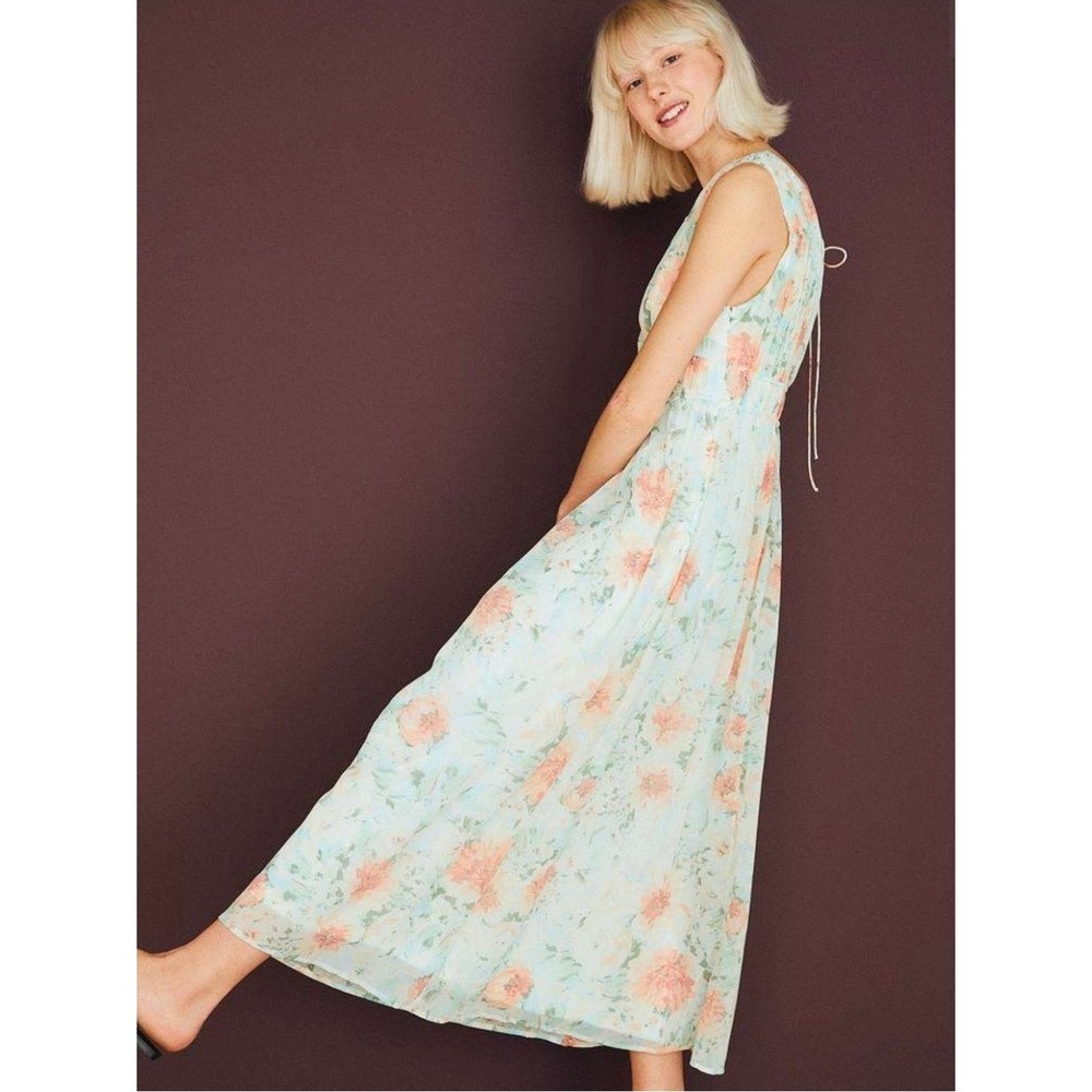 Floral Chiffon women XL empire waist maxi dress sleeveless wedding guest